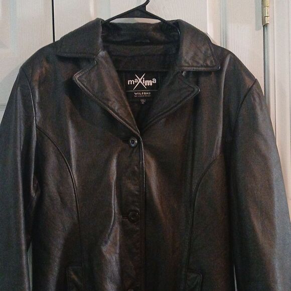 Wilsons Leather Maxima black 100% leather button jacket coat  Sz XL NWOT - Picture 3 of 5